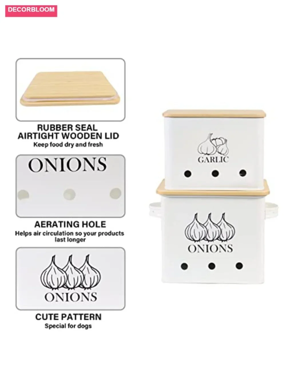 Kitchen Storage Canisters Set of 2, Onion Garlic Vegetable Storage Tins with
